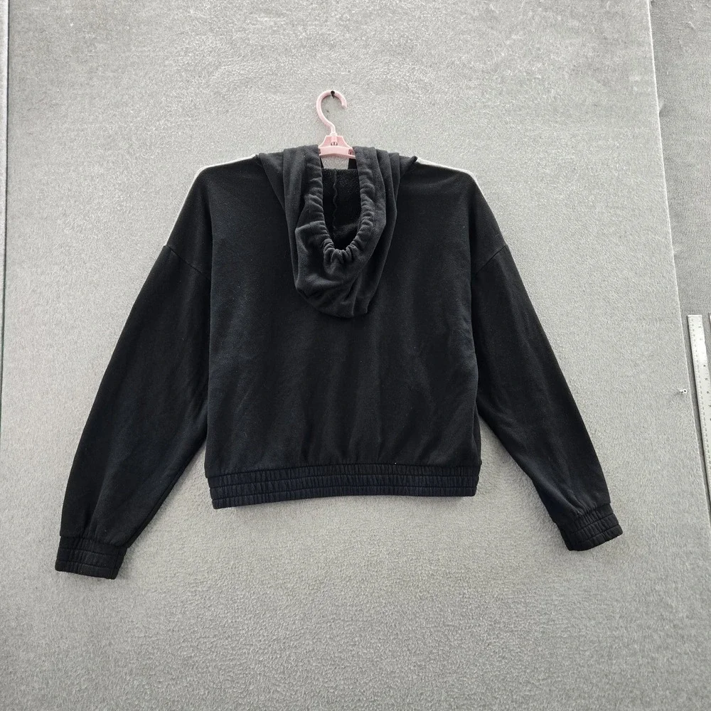 PINK Victoria's Secret Women‎ Hoodie L Black Cropped Colorblock Logo Long Sleeve